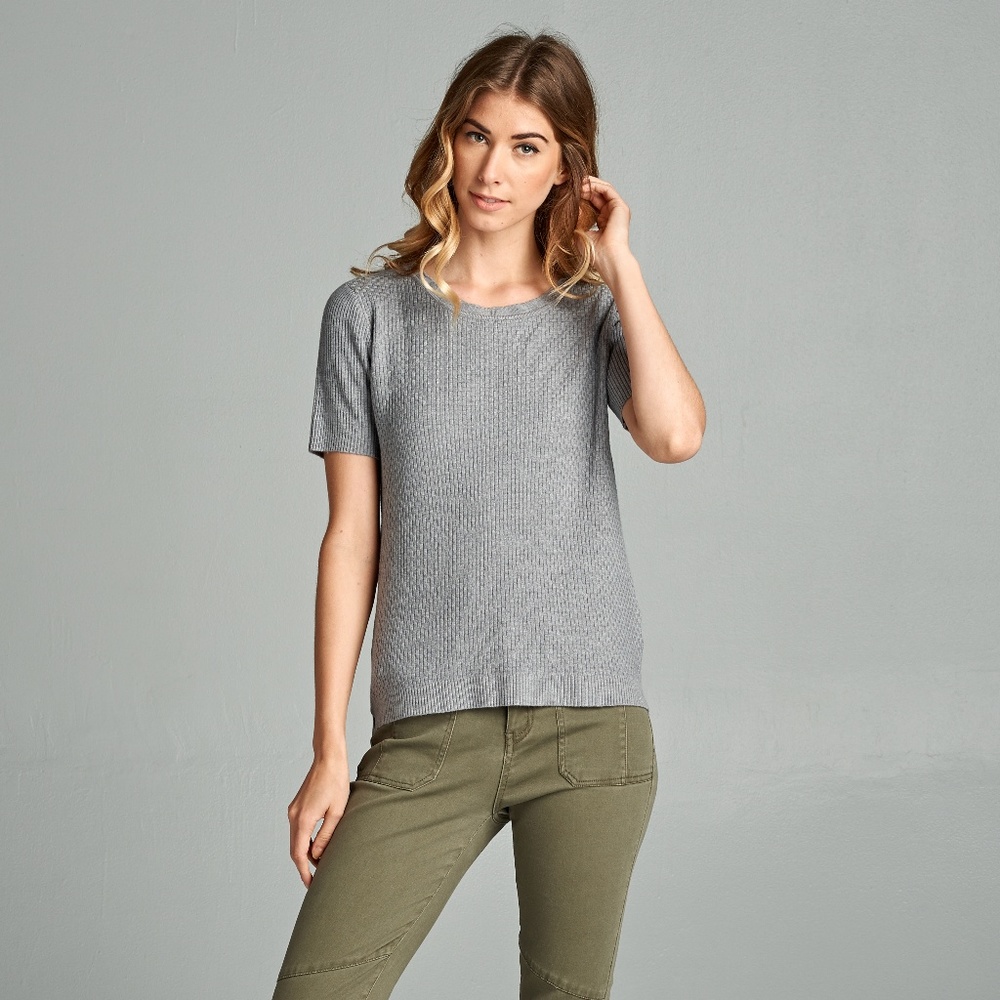 Heather Gray Textured Short Sleeve Sweater